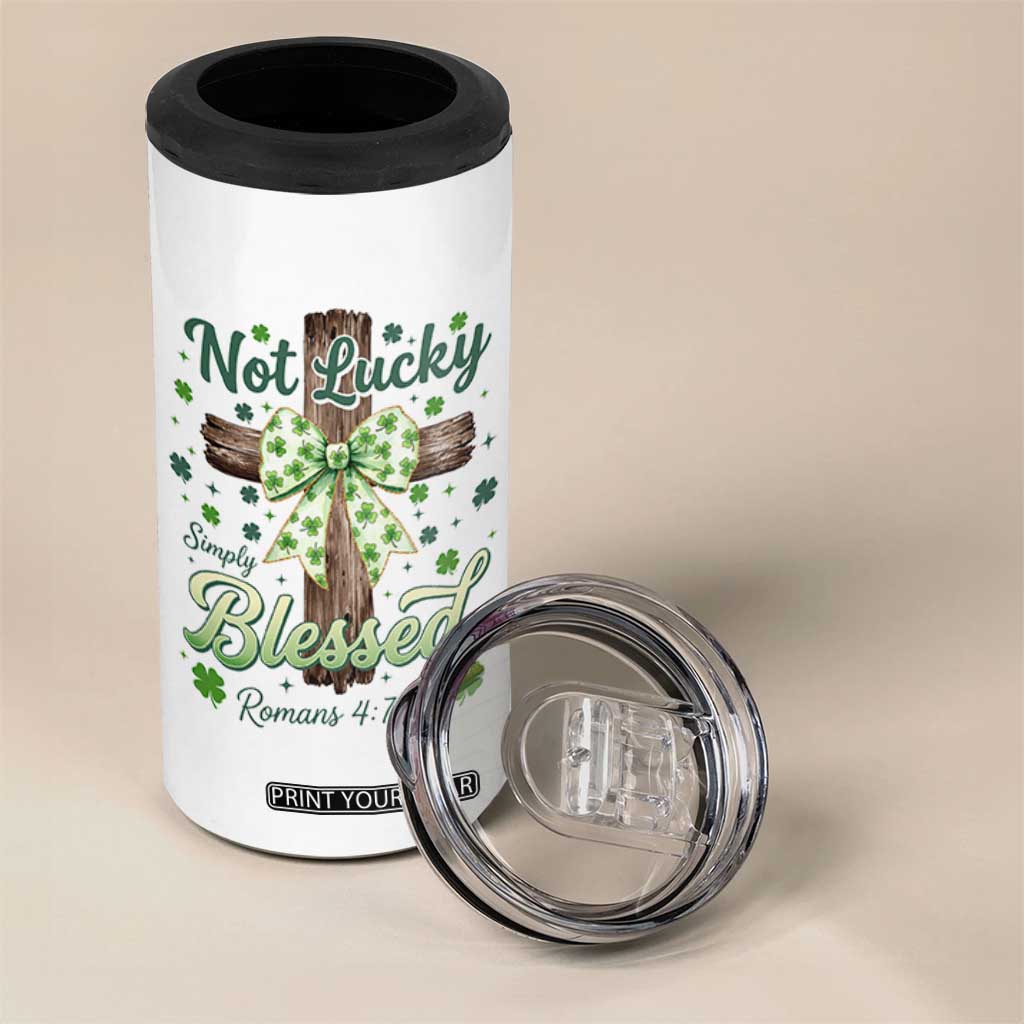 Shamrock Cross Irish St Patrick's Day 4 in 1 Can Cooler Tumbler Not Lucky Simply Blessed TS14 Print Your Wear