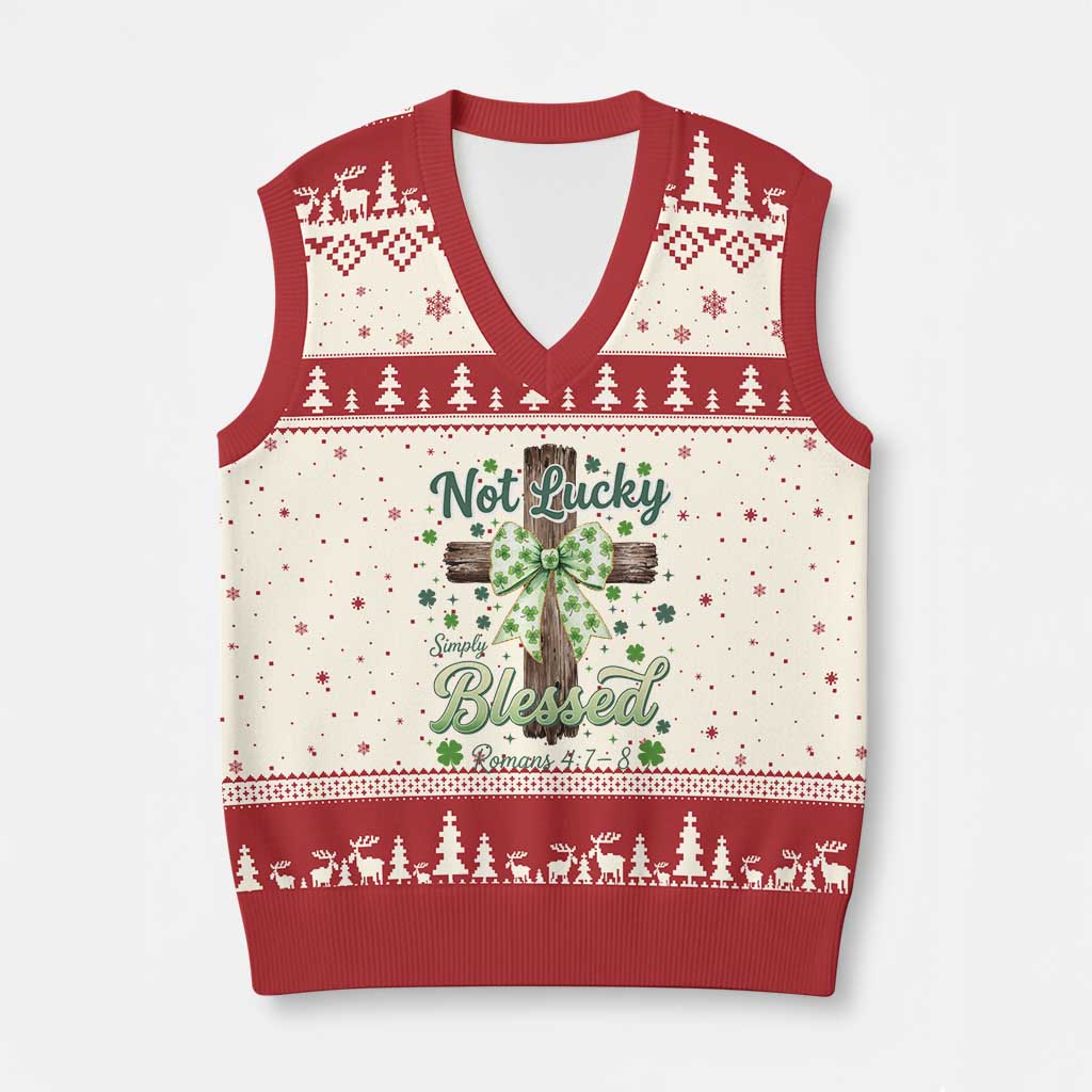 Shamrock Cross Irish St Patrick's Day V-Neck Knit Sweater Vest Not Lucky Simply Blessed TS14 Beige Red Print Your Wear