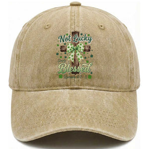 Shamrock Cross Irish St Patrick's Day Washed Cotton Baseball Cap Not Lucky Simply Blessed TS14 Washed Cap Universal Fit Khaki Print Your Wear