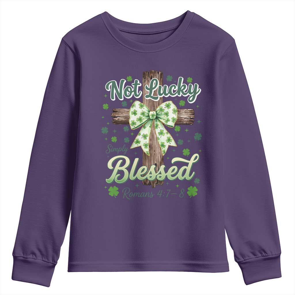 Shamrock Cross Irish St Patrick's Day Youth Sweatshirt Not Lucky Simply Blessed TS14 Purple Print Your Wear