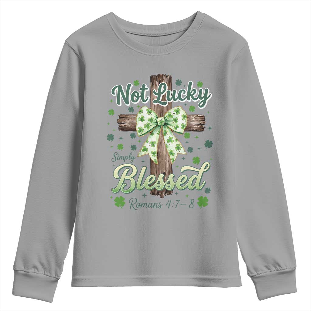 Shamrock Cross Irish St Patrick's Day Youth Sweatshirt Not Lucky Simply Blessed TS14 Sport Gray Print Your Wear