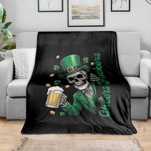 Cheers Fuckers St Patricks Day Throw Blanket Funny Skeleton Drinking Beer TS14 Print Your Wear