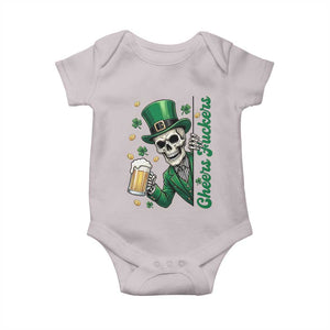 Cheers Fuckers St Patricks Day Baby Onesie Funny Skeleton Drinking Beer TS14 Ice Gray Print Your Wear
