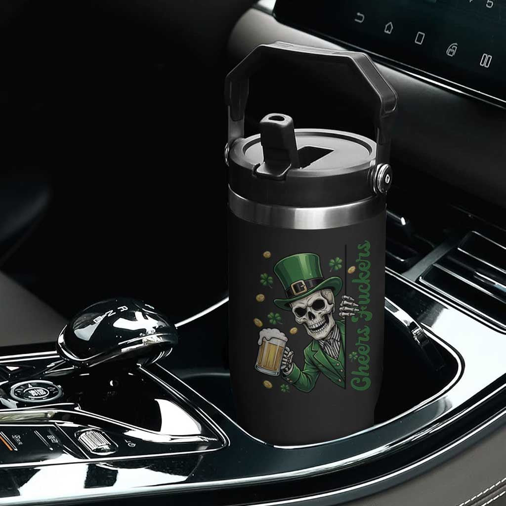 Cheers Fuckers St Patricks Day Flip Straw Tumbler Funny Skeleton Drinking Beer TS14 Print Your Wear