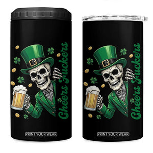 Cheers Fuckers St Patricks Day 4 in 1 Can Cooler Tumbler Funny Skeleton Drinking Beer TS14 One Size: 16 oz Black Print Your Wear