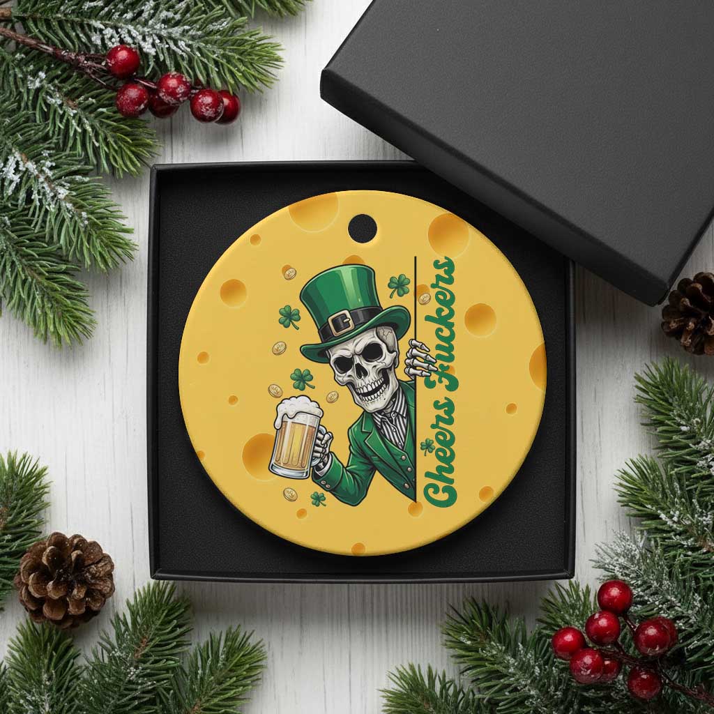 Cheers Fuckers St Patricks Day Ceramic Ornament Funny Skeleton Drinking Beer TS14 1pc Yellow Cheese Print Your Wear