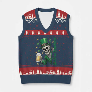 Cheers Fuckers St Patricks Day V-Neck Knit Sweater Vest Funny Skeleton Drinking Beer TS14 Navy Red Print Your Wear