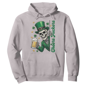 Cheers Fuckers St Patricks Day Hoodie Funny Skeleton Drinking Beer TS14 Ice Gray Print Your Wear