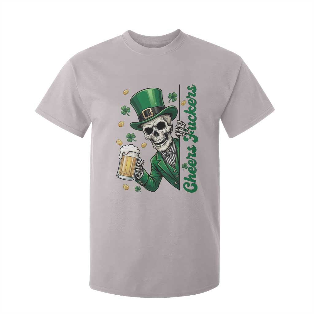 Cheers Fuckers St Patricks Day T Shirt For Kid Funny Skeleton Drinking Beer TS14 Ice Gray Print Your Wear