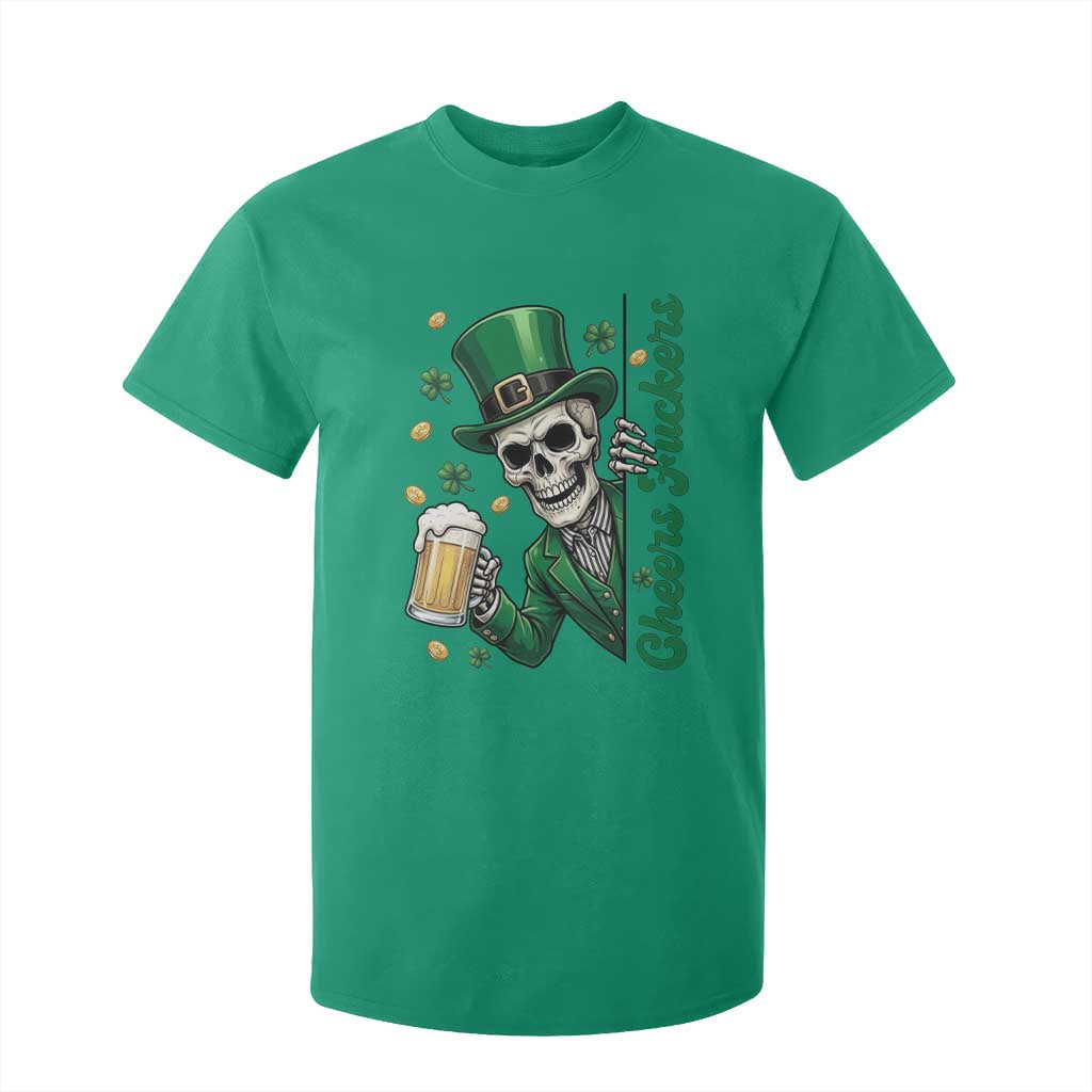 Cheers Fuckers St Patricks Day T Shirt For Kid Funny Skeleton Drinking Beer TS14 Irish Green Print Your Wear