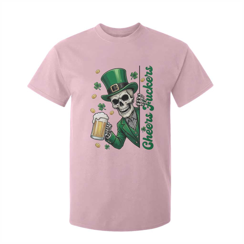 Cheers Fuckers St Patricks Day T Shirt For Kid Funny Skeleton Drinking Beer TS14 Light Pink Print Your Wear