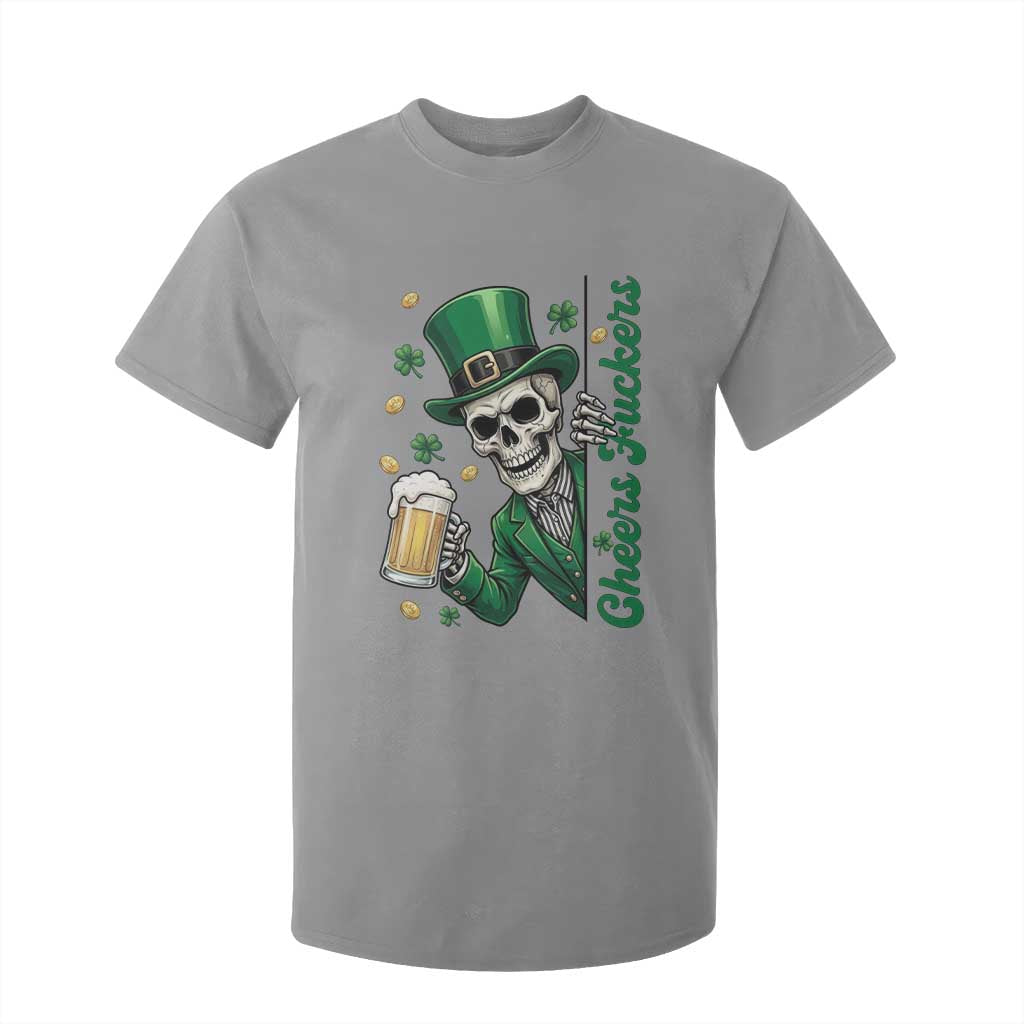 Cheers Fuckers St Patricks Day T Shirt For Kid Funny Skeleton Drinking Beer TS14 Sport Gray Print Your Wear