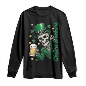Cheers Fuckers St Patricks Day Long Sleeve Shirt Funny Skeleton Drinking Beer TS14 Black Print Your Wear