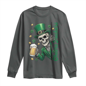 Cheers Fuckers St Patricks Day Long Sleeve Shirt Funny Skeleton Drinking Beer TS14 Dark Heather Print Your Wear