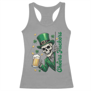 Cheers Fuckers St Patricks Day Racerback Tank Top Funny Skeleton Drinking Beer TS14 Sport Gray Print Your Wear