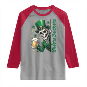 Cheers Fuckers St Patricks Day Raglan Shirt Funny Skeleton Drinking Beer TS14 Sport Gray Red Print Your Wear