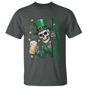 Cheers Fuckers St Patricks Day T Shirt Funny Skeleton Drinking Beer TS14 Dark Heather Print Your Wear