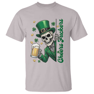 Cheers Fuckers St Patricks Day T Shirt Funny Skeleton Drinking Beer TS14 Ice Gray Print Your Wear