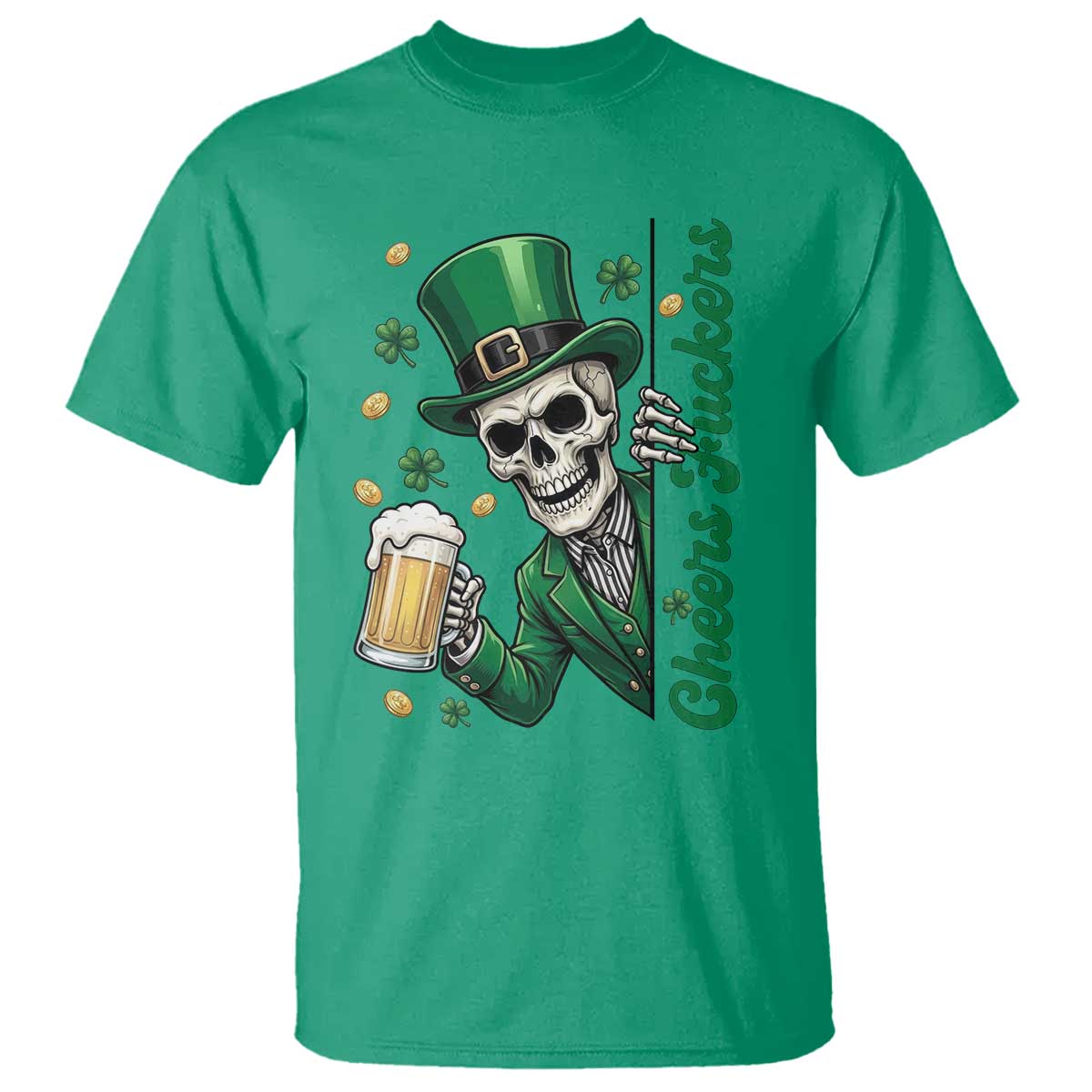 Cheers Fuckers St Patricks Day T Shirt Funny Skeleton Drinking Beer TS14 Irish Green Print Your Wear