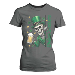 Cheers Fuckers St Patricks Day T Shirt For Women Funny Skeleton Drinking Beer TS14 Dark Heather Print Your Wear