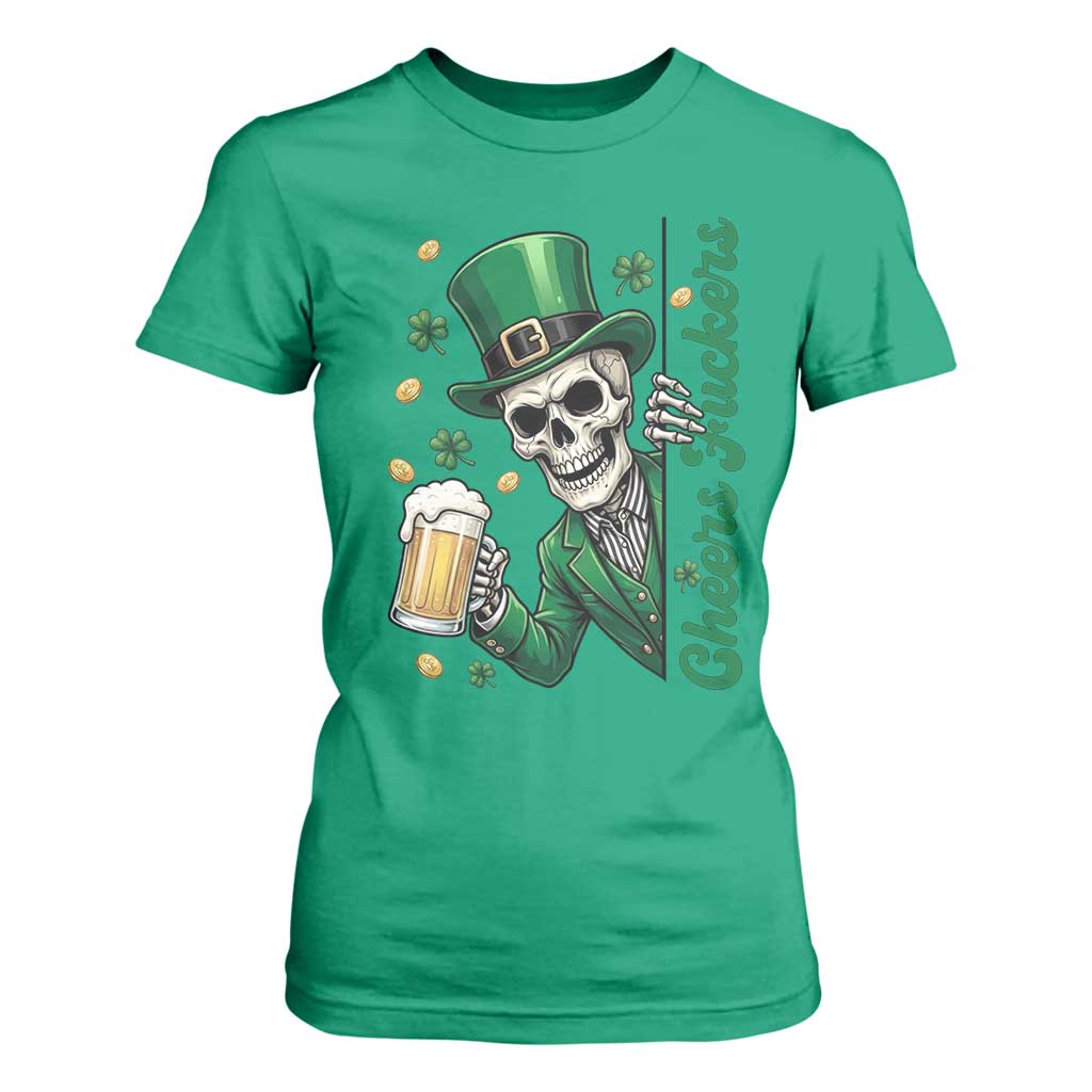 Cheers Fuckers St Patricks Day T Shirt For Women Funny Skeleton Drinking Beer TS14 Irish Green Print Your Wear