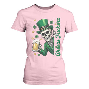 Cheers Fuckers St Patricks Day T Shirt For Women Funny Skeleton Drinking Beer TS14 Light Pink Print Your Wear
