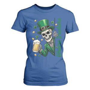 Cheers Fuckers St Patricks Day T Shirt For Women Funny Skeleton Drinking Beer TS14 Royal Blue Print Your Wear
