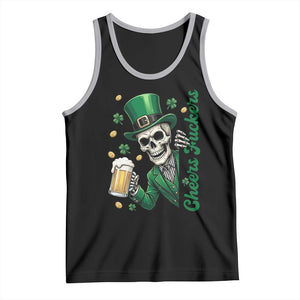 Cheers Fuckers St Patricks Day Tank Top Funny Skeleton Drinking Beer TS14 Black Athletic Heather Print Your Wear