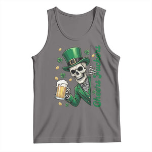 Cheers Fuckers St Patricks Day Tank Top Funny Skeleton Drinking Beer TS14 Deep Heather Print Your Wear