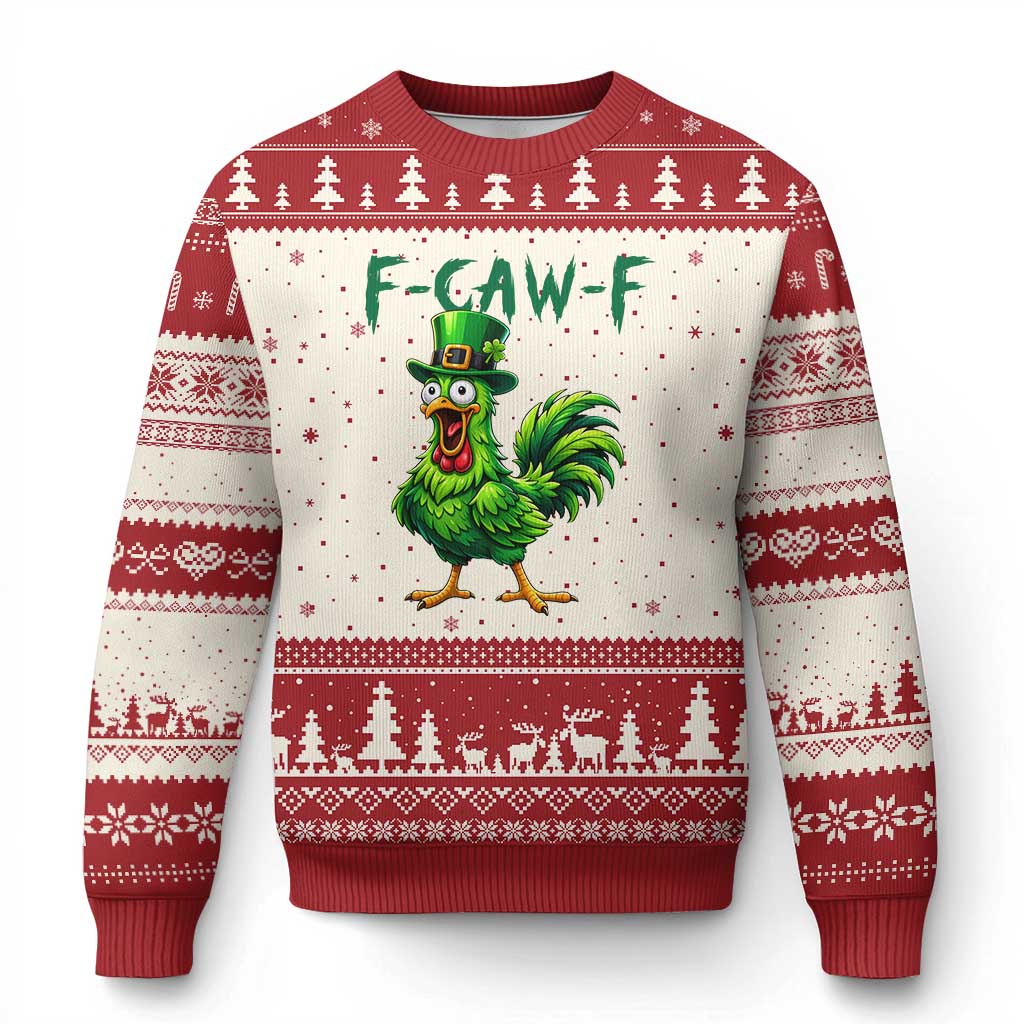 Funny St Patricks Day Lucky Chicken Ugly Christmas Sweater F Caw F TS14 Beige Red Print Your Wear
