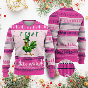 Funny St Patricks Day Lucky Chicken Ugly Christmas Sweater F Caw F TS14 Hot Pink Print Your Wear