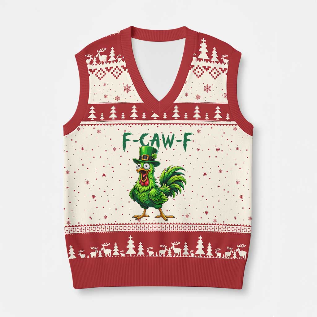 Funny St Patricks Day Lucky Chicken V-Neck Knit Sweater Vest F Caw F TS14 Beige Red Print Your Wear