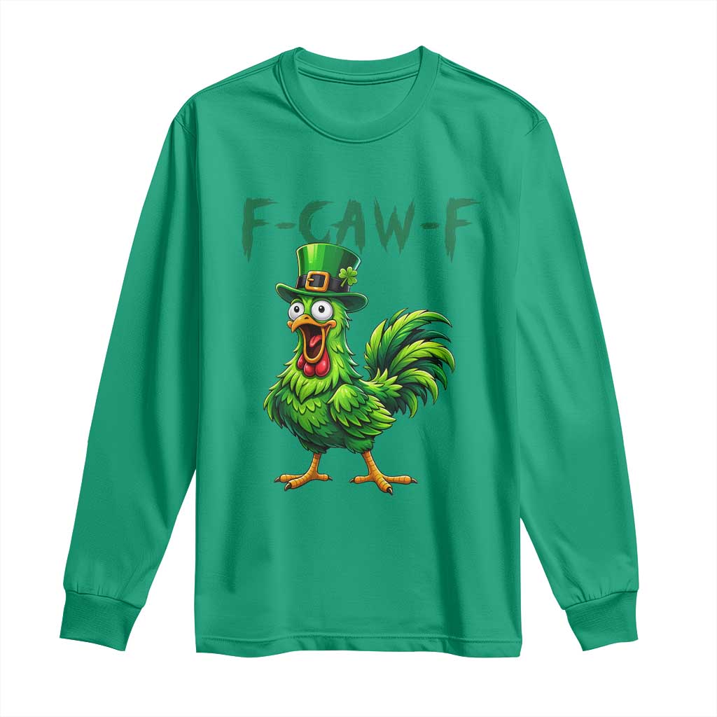 Funny St Patricks Day Lucky Chicken Long Sleeve Shirt F Caw F TS14 Irish Green Print Your Wear