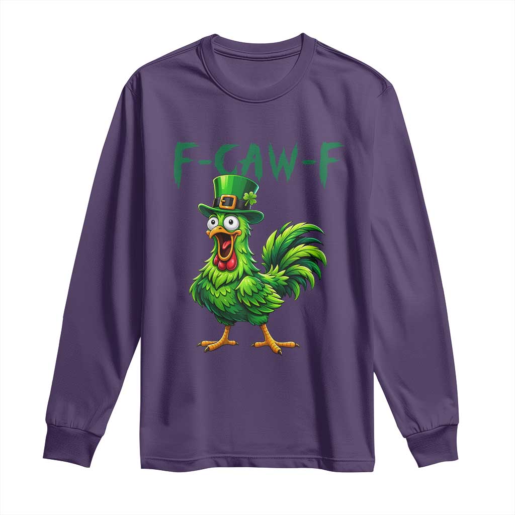 Funny St Patricks Day Lucky Chicken Long Sleeve Shirt F Caw F TS14 Purple Print Your Wear