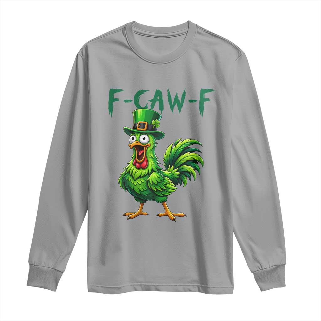 Funny St Patricks Day Lucky Chicken Long Sleeve Shirt F Caw F TS14 Sport Gray Print Your Wear