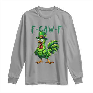 Funny St Patricks Day Lucky Chicken Long Sleeve Shirt F Caw F TS14 Sport Gray Print Your Wear