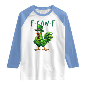 Funny St Patricks Day Lucky Chicken Raglan Shirt F Caw F TS14 White Carolina Blue Print Your Wear