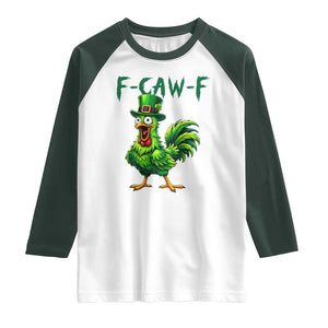 Funny St Patricks Day Lucky Chicken Raglan Shirt F Caw F TS14 White Dark Forest Green Print Your Wear