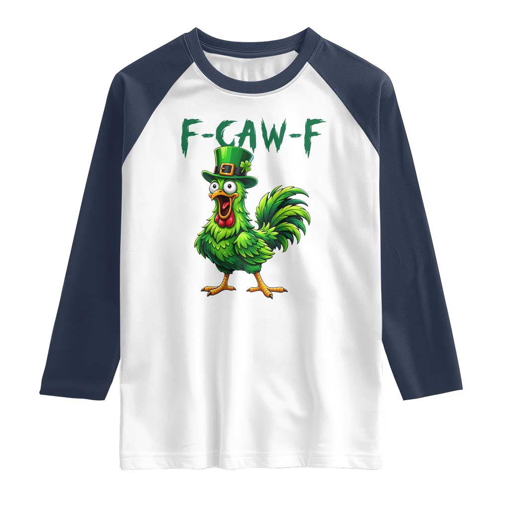 Funny St Patricks Day Lucky Chicken Raglan Shirt F Caw F TS14 White Navy Print Your Wear