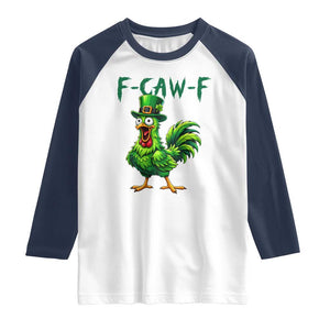 Funny St Patricks Day Lucky Chicken Raglan Shirt F Caw F TS14 White Navy Print Your Wear