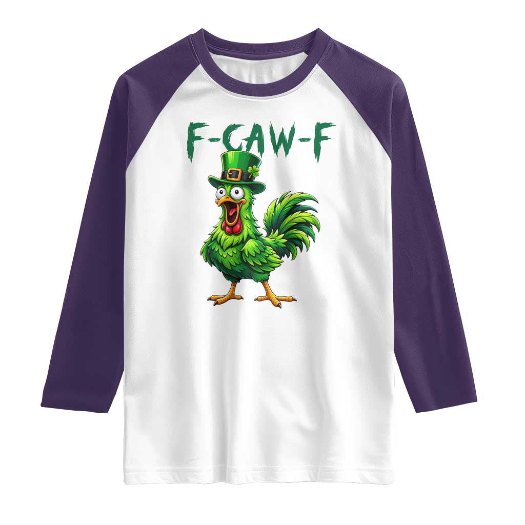 Funny St Patricks Day Lucky Chicken Raglan Shirt F Caw F TS14 White Purple Print Your Wear