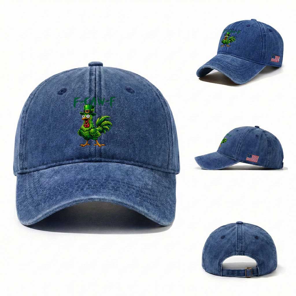 Funny St Patricks Day Lucky Chicken Washed Cotton Baseball Cap F Caw F TS14 Washed Cap Universal Fit Royal Blue Print Your Wear
