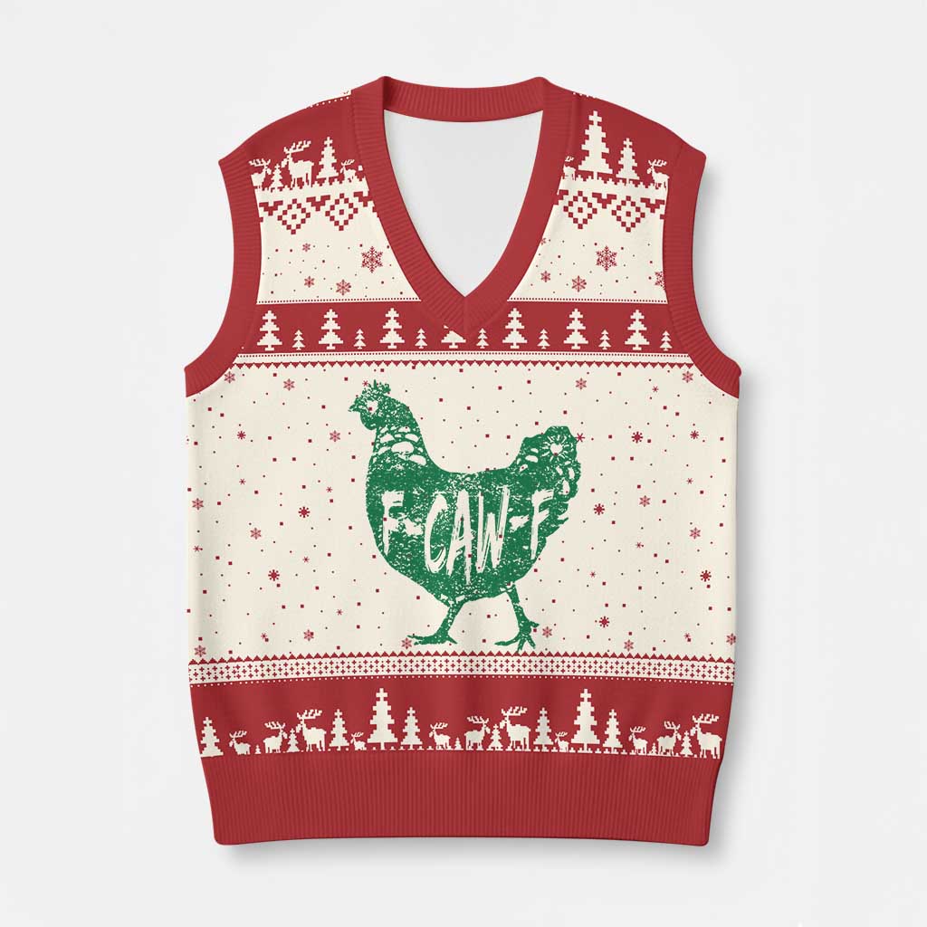F Caw F Lucky Chicken V-Neck Knit Sweater Vest Funny St Patricks Day TS14 Beige Red Print Your Wear