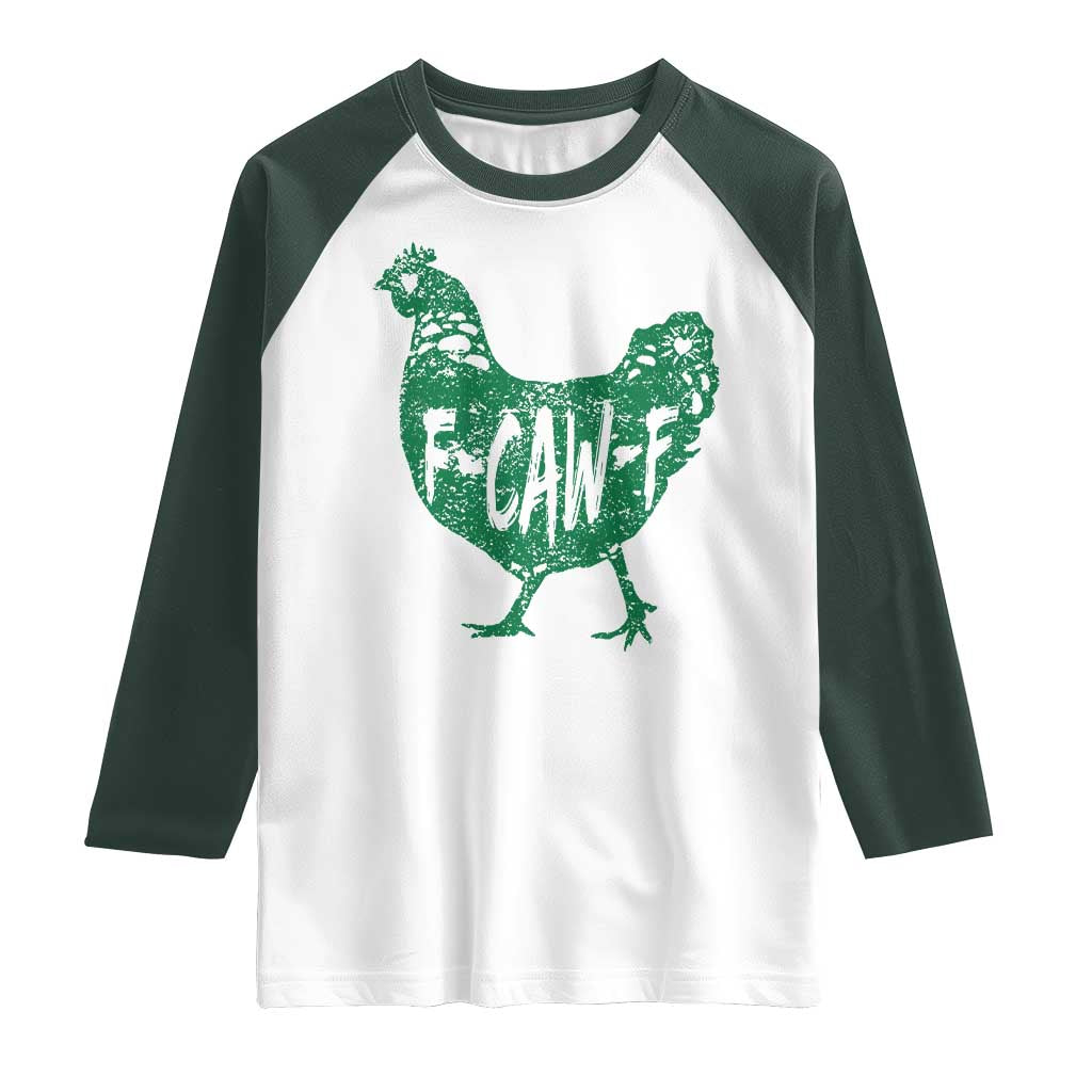 F Caw F Lucky Chicken Raglan Shirt Funny St Patricks Day TS14 White Dark Forest Green Print Your Wear