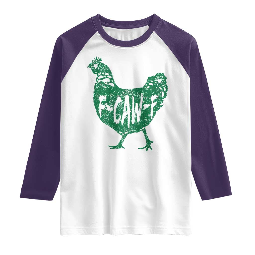 F Caw F Lucky Chicken Raglan Shirt Funny St Patricks Day TS14 White Purple Print Your Wear
