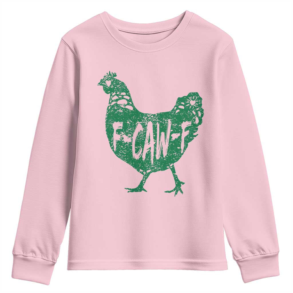 F Caw F Lucky Chicken Youth Sweatshirt Funny St Patricks Day TS14 Light Pink Print Your Wear