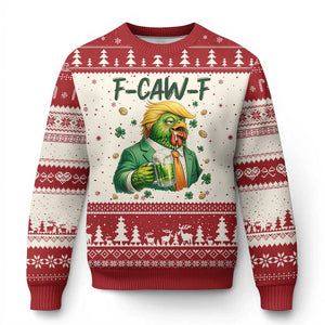 Funny Trump Chicken St Patricks Day Ugly Christmas Sweater F Caw F Lucky Irish TS14 Beige Red Print Your Wear