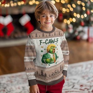 Funny Trump Chicken St Patricks Day Ugly Christmas Sweater F Caw F Lucky Irish TS14 Mocha Mousse Print Your Wear