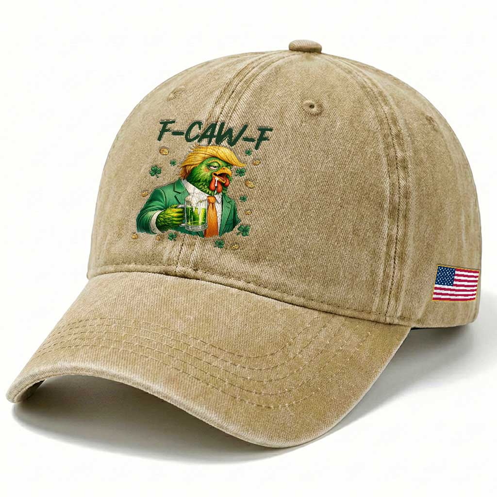 Funny Trump Chicken St Patricks Day Washed Cotton Baseball Cap F Caw F Lucky Irish TS14 Print Your Wear