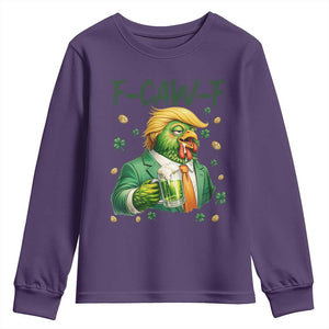 Funny Trump Chicken St Patricks Day Youth Sweatshirt F Caw F Lucky Irish TS14 Purple Print Your Wear